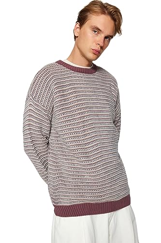 TRENDYOL Herren Striped Jumper With Crew Neck Sweatshirt, Dusty Rose, L EU von TRENDYOL
