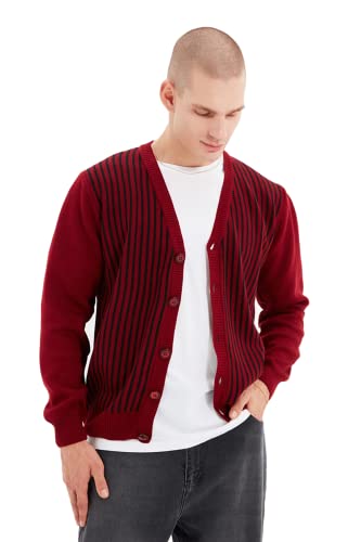 TRENDYOL Herren Striped V-neck Cardigan Pullover, Dunkles Burgunderrot, M EU von TRENDYOL