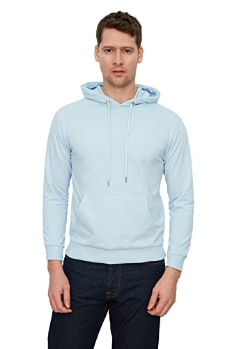 TRENDYOL Herren Tendyol Male Regular Yoke Broken Kangaroo Pockets Long Sleeve Hooded Sweatshirt, Blau, M EU von TRENDYOL