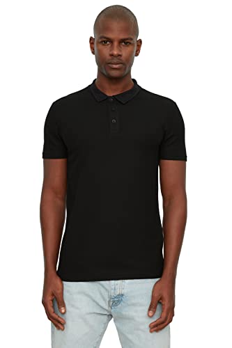 TRENDYOL Herren Tendyol Men's Slim Fit Textured Neck T-shirt Polo Shirt, Schwarz, M EU von TRENDYOL