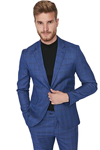 TRENDYOL Herren Trendyol Heren grote maten regular basic plaid geweven jas Coat, Marineblau, 56 EU von TRENDYOL