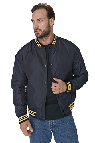 TRENDYOL Herren Trendyol Herren Oversize Bomberjacken Plain Webstoff Winterjacke Coat, Marineblau, S EU von TRENDYOL