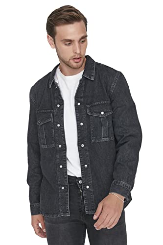 TRENDYOL Herren Trendyol Herren Regular Basic Plain Denim Jacke Coat, Anthrazit, L EU von TRENDYOL