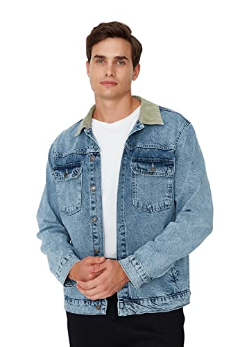 TRENDYOL Herren Trendyol Herren Regular Basic Plain Denim Jacke Coat, Blau, L EU von TRENDYOL