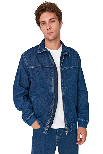 TRENDYOL Herren Trendyol Herren Regular Basic Plain Denim Jacke Coat, Marineblau, XL EU von TRENDYOL