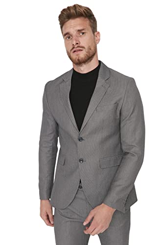 TRENDYOL Herren Trendyol Herren Regular Basic Textured Webstoff Jacke Coat, Grau, 54 EU von TRENDYOL