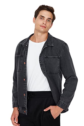 TRENDYOL Herren Trendyol Herren Regular Zweireihig Plain Denim Jacke Coat, Anthrazit, L EU von TRENDYOL