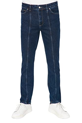 TRENDYOL Herren Trendyol Herren Young Mittlerer Bund Straight Jeans, Marineblau, 33 EU von TRENDYOL