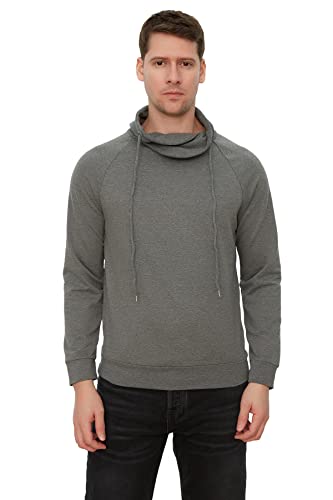 TRENDYOL Herren Trendyol Men's Fit Degaje Collar Long Sleeve Sweatshirt, Anthrazit, S EU von TRENDYOL