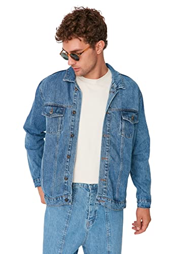 TRENDYOL Herren Trendyol Men's Regular Basic Plain Denim Jacket Coat, Blau, S EU von TRENDYOL
