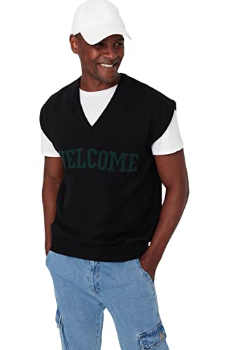 TRENDYOL Herren V-neck Plain Oversize Vest Sweater, Schwarz, M EU von TRENDYOL