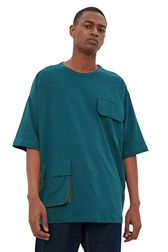 TRENDYOL Herren Young Regular Standard Rundhals Gewebtes T-Shirt Hemd, Blaugrün, S von TRENDYOL