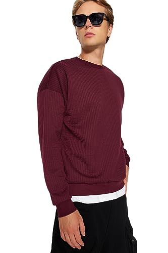 TRENDYOL Herren mit Rundhalsausschnitt, Einfarbig Sweatshirt, Bordeaux, S EU von TRENDYOL