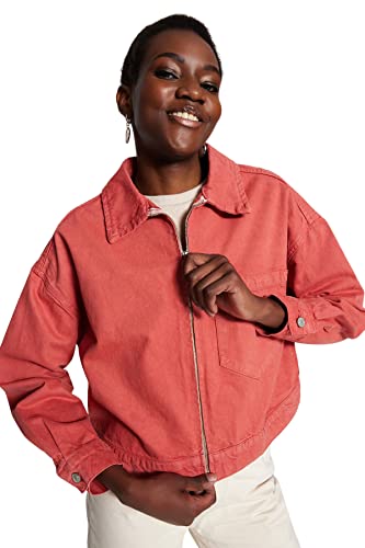 TRENDYOL Damen Trendyol Damen Oversize Basic Plain Denim Jacke Coat, Altrosa, M EU von TRENDYOL