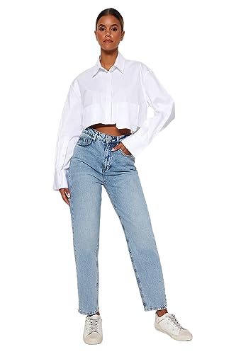TRENDYOL Damen Light Blue High Waist Mom Twoaw24je00076 Jeans, Light Blue, 36 EU von TRENDYOL