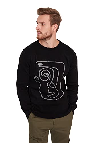 TRENDYOL Herren Gestreifter Pullover mit Rundhalsausschnitt Sweatshirt, Schwarz, M Große Größen EU von TRENDYOL