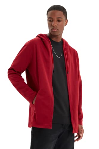 TRENDYOL MAN Herren Trendyol Herren Regular Standard Hood Woven Cardigan Pullover, Burgunderfarben, M EU von TRENDYOL