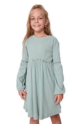 TRENDYOL Mädchen Trendyol Woman Basic Mini Standard Crew Neck Knit Dress, Dark Green, 3-4 Jahre EU von TRENDYOL