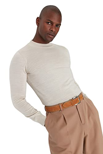 Trendyol Herren Pullover mit hohem Halsausschnitt, einfarbig Sweatshirt, beige, XX-Large von TRENDYOL