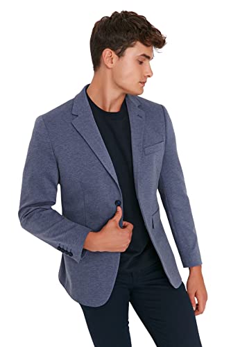 Trendyol Men's Herren Slim Basic Plain Webstoff Jacke Coat, Indigo, 54 von TRENDYOL