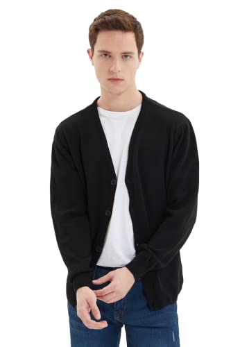 Trendyol Herren Young Regular Standard V-Neck Woven Cardigan Pullover, Schwarz, Small von TRENDYOL