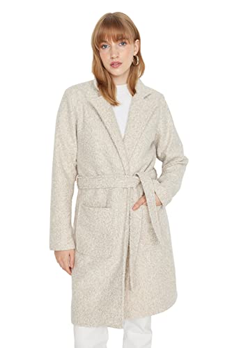 TRENDYOL Damen Trendyol Damen Regular Zweireihig Plain Webstoff Mantel Coat, Greige, 40 EU von TRENDYOL