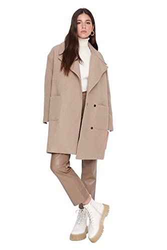 TRENDYOL Damen Trendyol Damen Regular Parkas Plain Webstoff Mantel Coat, Beige, 34 EU von TRENDYOL