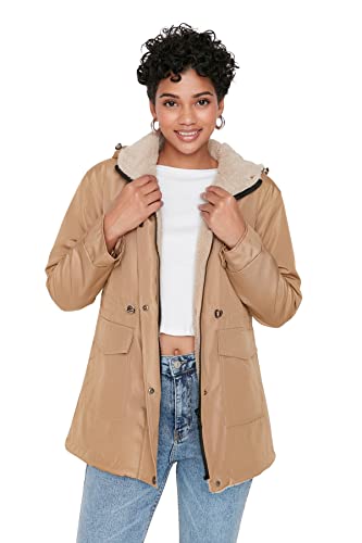 TRENDYOL Damen Trendyol Damen Regular Parkas Plain Webstoff Mantel Coat, Camelfarben, 34 EU von TRENDYOL