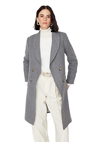 TRENDYOL Damen Trendyol Damen Regular Wickelschnitt Plain Webstoff Mantel Coat, Grau, 32 EU von TRENDYOL