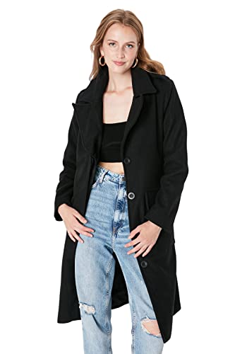 Trendyol Women's Damen Regular Bikerjacken Plain Webstoff Mantel Coat, Schwarz, 36 von TRENDYOL