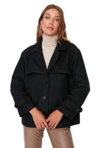 TRENDYOL Damen Trendyol Damen Oversize Zweireihig Plain Webstoff Mantel Coat, Schwarz, 40 EU von TRENDYOL