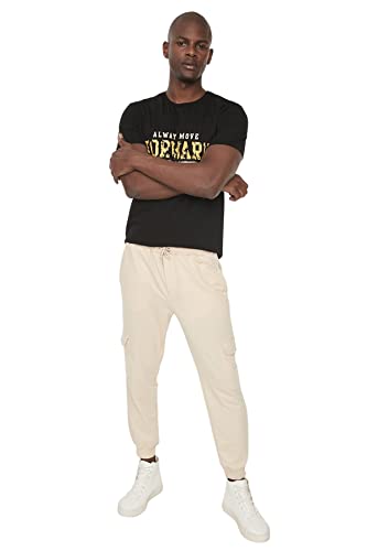 Trendyol Men's Herren Menswear Mittlerer Bund Slim Fit Jogginghose Sweatpants, Beige, 2XL von TRENDYOL