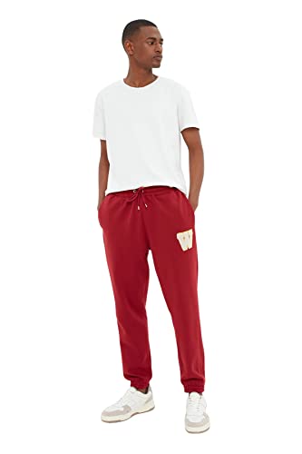 Trendyol Men's Herren Mittlerer Bund Regular Jogginghose Sweatpants, Burgundy, M von TRENDYOL