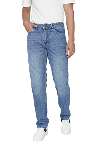 Trendyol Men's Herren Mittlerer Bund Straight Jeans, Blue, 31 von TRENDYOL