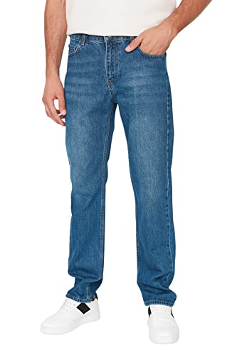 Trendyol Men's Herren Mittlerer Bund Straight Jeans, Navy Blue, 33 von TRENDYOL