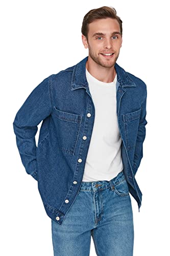 Trendyol Men's Herren Regular Basic Plain Denim Jacke Coat, Blue, M von TRENDYOL