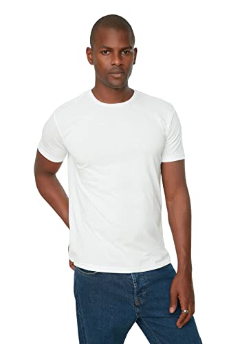 Trendyol Men's Rundhalsausschnitt Unifarben Regular T Shirt, White, Medium von TRENDYOL