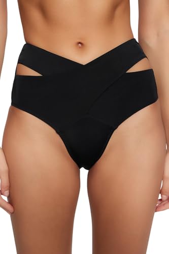 TRENDYOL Damen Ausschnitt Detaillierter Hoher Taillenbikini Sechs Bikini Bottoms, Schwarz, 38 EU von TRENDYOL
