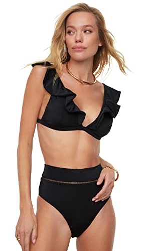 Trendyol Damen Axusar Striped Detailed Six Bikini Bottoms, Schwarz, 42 EU von TRENDYOL