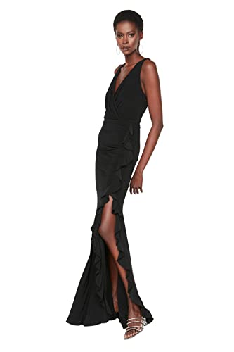 TRENDYOL Damen Flywheel Detailed Evening Formal Night Out Dress, Schwarz, 36 EU von TRENDYOL
