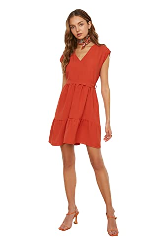 TRENDYOL Damen Belt Dress, Brick, 42 EU von TRENDYOL