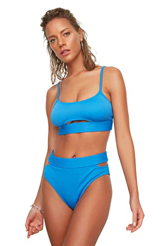 Trendyol Damen Texturierte Ausschnitt Detaillierte Sechs Bikini Bottoms, Blau, 38 EU von TRENDYOL