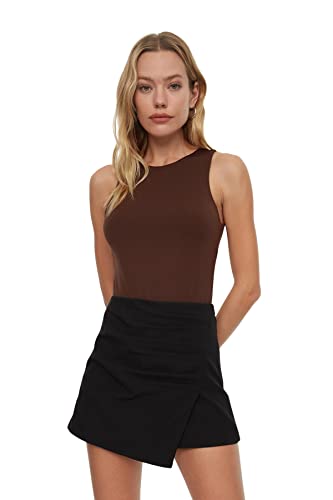 TRENDYOL Damen Knitted Body With Dark Studs T Shirt, Dark Brown, S EU von TRENDYOL