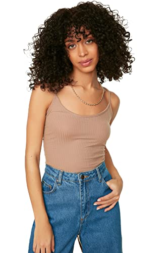 Trendyol Women's Hängender zurückgekuppelter gestrickter Athlet T-Shirt, Mink, Extra Small von TRENDYOL