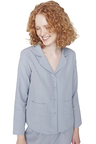Trendyol Damen Unifarben Knopf Mitte Webstoff Hemd-Hose Pyjama, Blau, 42 von TRENDYOL