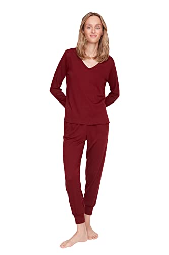 TRENDYOL Damen Trendyol Viskose Gestricktes Pyjamas-kit Pajama Set, Bordeaux, S EU von TRENDYOL