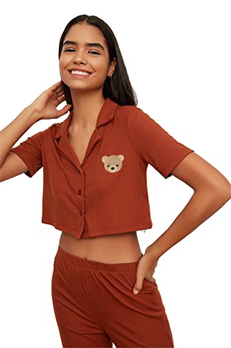 Trendyol Damen Cinnamon Camisole Knitted Pajama Set, Cinnamon, M EU Trendyol Damen Cinnamon Camisole Knitted Pajama Set, Cinnamon, M EU von TRENDYOL