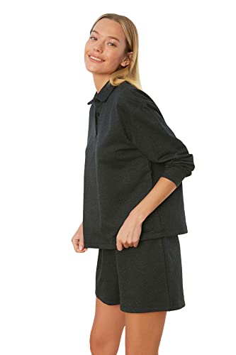 Trendyol Damen Anthracite Polo Collar Knitted Kit Pajama Set, Anthracite, L EU von TRENDYOL