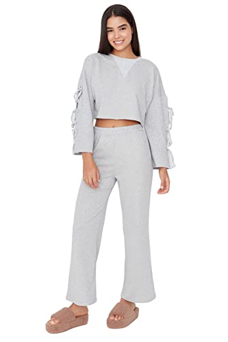 TRENDYOL Damen Trendyol Damen Pyjama-set, Einfarbig Pyjamaset, Grau Meliert, L EU von TRENDYOL