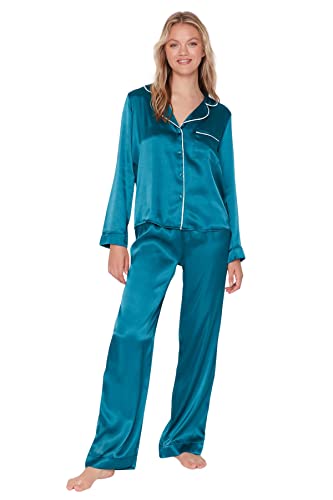 TRENDYOL Damen Trendyol Women's Plain Middle Woven Fabric Shirt Trousers Pyjamas Pajama Set, Grün, 34 EU von TRENDYOL